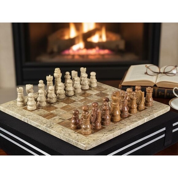 Handmade Marble Chess Set Brown chess Board & Pieces storage box Christmas gift - Picture 4 of 16